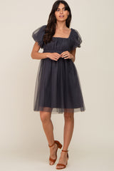 Charcoal Tulle Puff Sleeve Dress