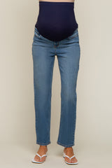 Blue Straight Leg Maternity Jeans