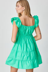 Kelly Green Deep V-Neck Tiered Mini Dress