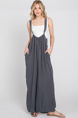 Graphite Washed Woven Suspender Style Jumpsuit