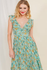 Teal Yellow Print Sundress