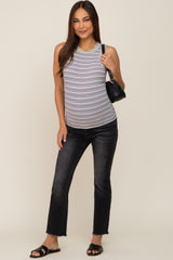 Charcoal Striped Raw Hem Trim Maternity Tank Top