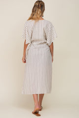 Ivory Striped Side Slit Tassel Tie Maternity Cover-Up