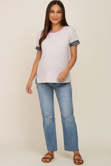 Mauve Striped Colorblock Maternity Top