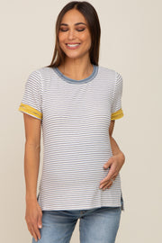 Blue Striped Colorblock Maternity Top