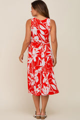 Red Flower Side Tie Maternity Wrap Dress