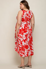 Red Flower Side Tie Maternity Plus Wrap Dress