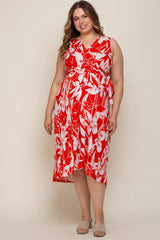 Red Flower Side Tie Maternity Plus Wrap Dress