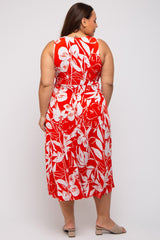 Red Flower Side Tie Plus Wrap Dress