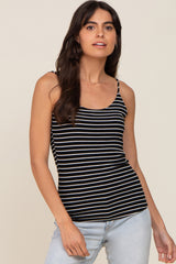 Black Striped Ribbed Sleeveless Top