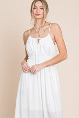 Off White Textured Woven Cami Midi Dress With Pockets