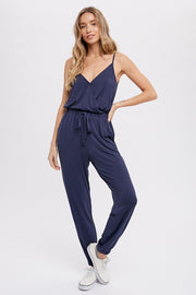 Navy Surplice Casual Jersey Jumpsuit