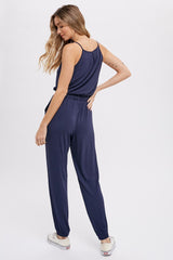 Navy Surplice Casual Jersey Jumpsuit