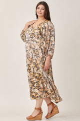 Black Floral Shimmer Satin Wrap Front V-Neck Plus Midi Dress