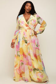 Pink Floral Chiffon Plus Maxi Dress