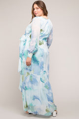 Blue Floral Chiffon Maternity Plus Maxi Dress