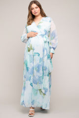 Blue Floral Chiffon Maternity Plus Maxi Dress