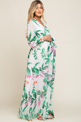 White Floral Chiffon Maternity Maxi Dress