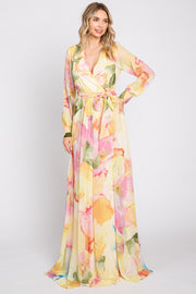 Pink Floral Chiffon Maxi Dress