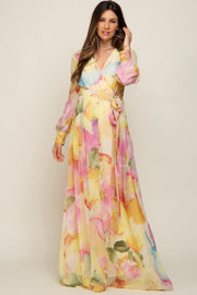 Pink Floral Chiffon Maternity Maxi Dress