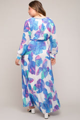 Blue Floral Chiffon Maternity Plus Maxi Dress