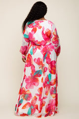 Fuchsia Floral Chiffon Plus Maxi Dress