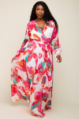 Fuchsia Floral Chiffon Plus Maxi Dress