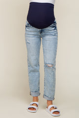 Light Blue Distressed Cuffed Maternity Jeans