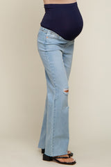 Light Blue Distressed Knee Wide Leg Maternity Jeans