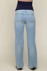 Light Blue Distressed Knee Wide Leg Maternity Jeans