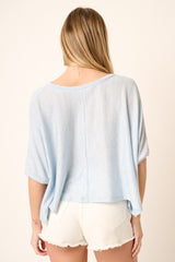 Blue Knit Round Neck Dolman Sleeve Top