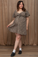 Cream Cheetah Print Knotted Puff Sleeve Plus Maternity Dress