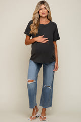 Blue Wide Leg Distressed Knee Maternity Jeans