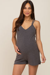 Charcoal Ribbed Criss Cross Back Maternity Romper