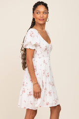 White Floral Smocked Short Puff Sleeve Dress