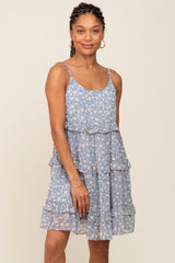 Light Blue Floral Ruffle Tier Dress