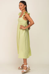 Lime Square Neck Button Front Ruffle Shoulder Cutout Back Midi Dress