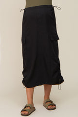 Black Drawstring Maternity Midi Cargo Skirt