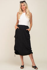 Black Drawstring Maternity Midi Cargo Skirt