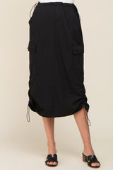 Black Drawstring Midi Cargo Skirt