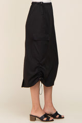 Black Drawstring Midi Cargo Skirt