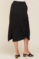 Black Drawstring Midi Cargo Skirt