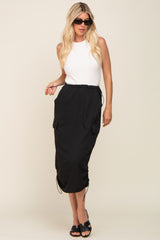 Black Drawstring Midi Cargo Skirt