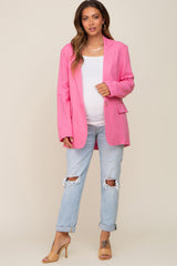 Pink Linen Front Pocket Maternity Blazer