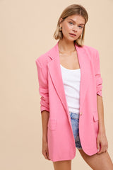 Pink Linen Front Pocket Maternity Blazer