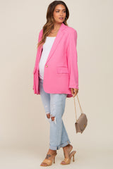 Pink Linen Front Pocket Maternity Blazer