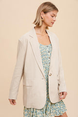 Beige Linen Front Pocket Blazer