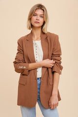 Brown Linen Front Pocket Blazer