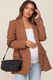 Brown Linen Front Pocket Maternity Blazer