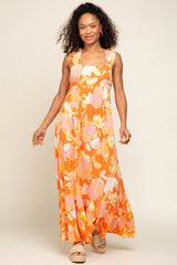 Orange Floral Sleeveless Maternity Maxi Dress